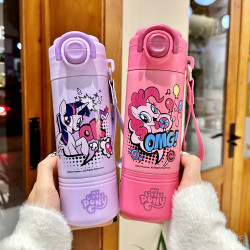 小馬寶莉雙飲吸管不鏽鋼保溫杯兒童可攜式上學316水杯高顔值學生