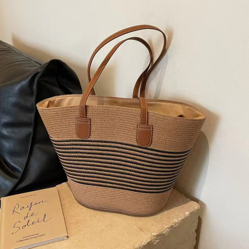 百搭森系草編包 ins風手工編織包通勤休閒高級洋氣沙灘托特包