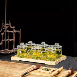 帶把玻璃杯水杯套裝家用客廳待客泡茶杯家庭喝水杯子帶把杯具帶蓋