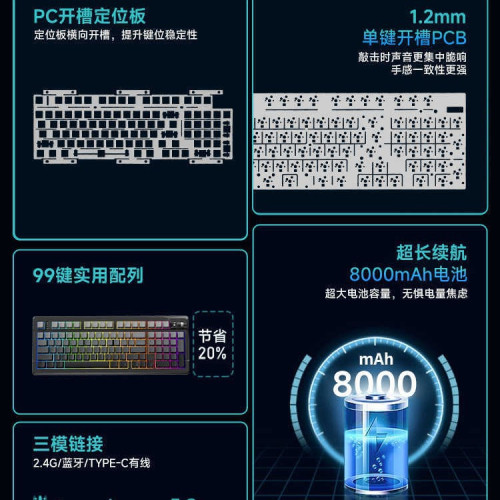前行者X99v2蒼龍客製化機械鍵盤無線藍牙三模電競遊戯側刻鍵帽