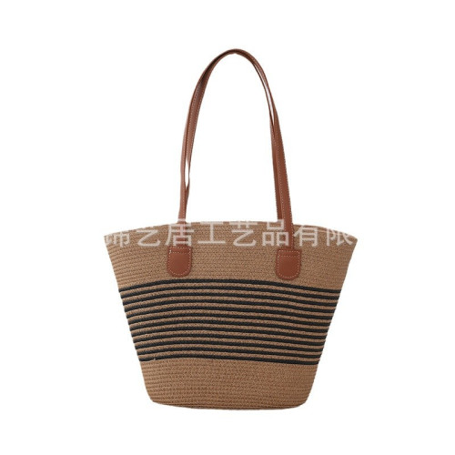 條紋單肩草編包手提包新款大容量休閒時尚女海邊沙灘藤編織包