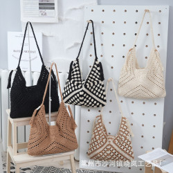 2024網紅新款文藝範鉤針編織包時尚海邊度假沙灘包單肩腋下包女包