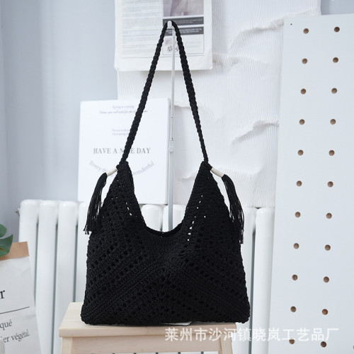 2024網紅新款文藝範鉤針編織包時尚海邊度假沙灘包單肩腋下包女包