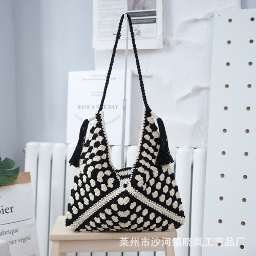 2024網紅新款文藝範鉤針編織包時尚海邊度假沙灘包單肩腋下包女包