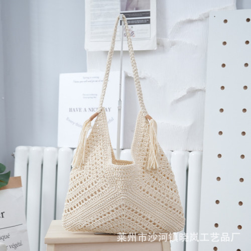2024網紅新款文藝範鉤針編織包時尚海邊度假沙灘包單肩腋下包女包