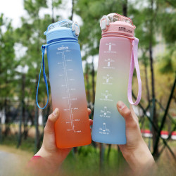 男士大容量塑膠杯漸變杯子吸管杯騎行水杯自行車水壺可攜式太空杯