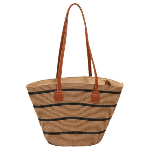 條紋單肩草編包編織包夏季新款大容量休閒百搭女海邊沙灘藤編織包 條紋單肩草編包編織包夏季新款大容量休閒百搭女海邊沙灘藤編織包