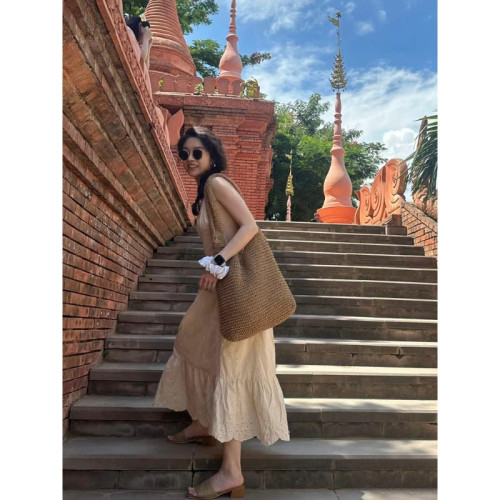 側面cm單肩大容量斜背草包女夏帆布袋海邊度假沙灘編織包包草編包