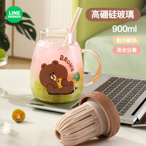 LINE FRIENDS玻璃杯茶水分離水杯大容量泡茶杯高顔值女吸管直飲杯 LINE FRIENDS玻璃杯茶水分離水杯大容量泡茶杯高顔值女吸管直飲杯