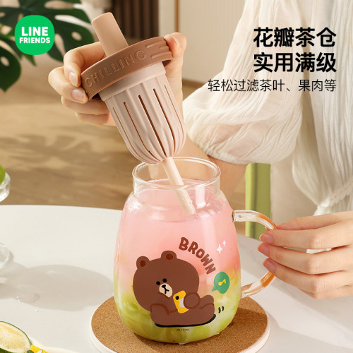 LINE FRIENDS玻璃杯茶水分離水杯大容量泡茶杯高顔值女吸管直飲杯 LINE FRIENDS玻璃杯茶水分離水杯大容量泡茶杯高顔值女吸管直飲杯
