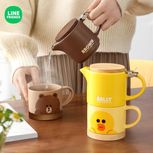 LINE FRIENDS輕奢陶瓷茶壺套裝家用泡茶杯子大容量功夫茶具單壺 LINE FRIENDS輕奢陶瓷茶壺套裝家用泡茶杯子大容量功夫茶具單壺