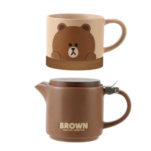 LINE FRIENDS輕奢陶瓷茶壺套裝家用泡茶杯子大容量功夫茶具單壺 LINE FRIENDS輕奢陶瓷茶壺套裝家用泡茶杯子大容量功夫茶具單壺