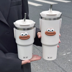 網紅雙飲保溫杯女生高顔值吸管冰霸杯車用保冷水杯汽車杯學生杯子