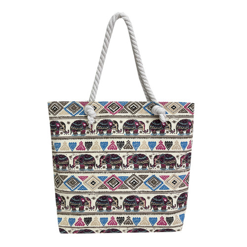 帆布包大容量女單肩包2024新款時尚印花出行托特包民族風印花