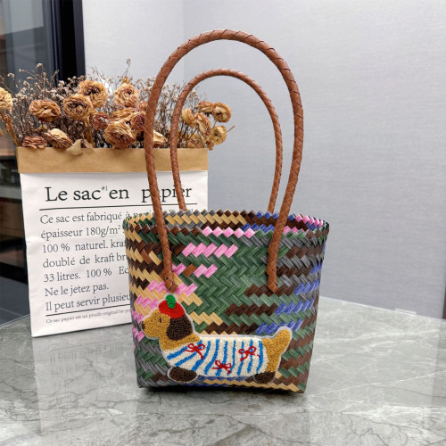 新款復古條紋臘腸狗多色編織托特包通勤女士手提包編織包包 新款復古條紋臘腸狗多色編織托特包通勤女士手提包編織包包