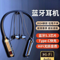 藍牙耳機新款2024頸掛脖半入耳式超長續航高品質遊戯降噪男女通用