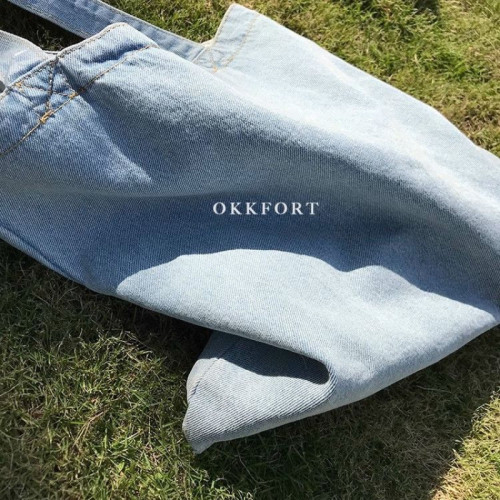 新款牛仔休閒帆布包韓版水洗淺藍色簡約純色百搭復古街拍文藝單肩 新款牛仔休閒帆布包韓版水洗淺藍色簡約純色百搭復古街拍文藝單肩