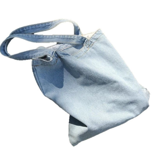 新款牛仔休閒帆布包韓版水洗淺藍色簡約純色百搭復古街拍文藝單肩 新款牛仔休閒帆布包韓版水洗淺藍色簡約純色百搭復古街拍文藝單肩