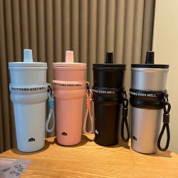 馬卡龍色系吸琯杯304不鏽鋼雙層真空保溫杯直飲大容量冰霸杯
