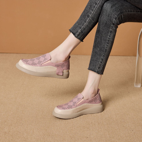 真皮鏤空透氣樂福鞋女2025夏季新款平底休閒單鞋一腳蹬懶人鞋 真皮鏤空透氣樂福鞋女2025夏季新款平底休閒單鞋一腳蹬懶人鞋