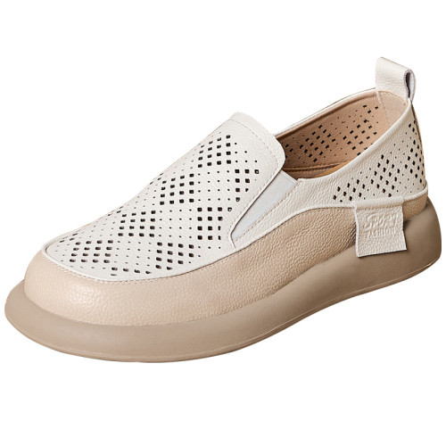 真皮鏤空透氣樂福鞋女2025夏季新款平底休閒單鞋一腳蹬懶人鞋 真皮鏤空透氣樂福鞋女2025夏季新款平底休閒單鞋一腳蹬懶人鞋