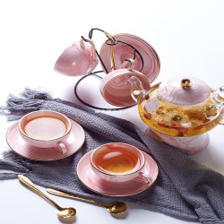 ins北歐簡約花茶杯套裝粉紅灰色咖啡杯泡煮水果茶下午茶茶壺 水杯