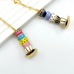 歐美時尚品牌飾品 琺瑯滴釉茶杯咖啡杯項鍊 金屬吊墜 毛衣鏈 飾品