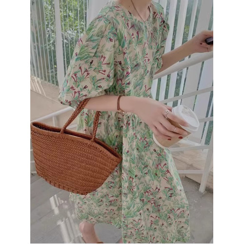 XZOXZO2025年夏季新款茶歇法式連衣裙女三亞旅遊度假泡泡袖碎花裙