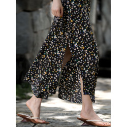 『夏夜小雛菊』彈力雙縐桑蠶絲直筒半身裙真絲碎花裙25夏季新款