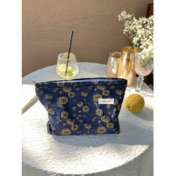 韓版金絲小雛菊色織化妝包旅行可攜式拉鍊帆布收納包口紅手拿包