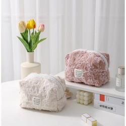 韓版立體蕾絲綉花燈芯絨化妝包高顔值護膚品收納包可攜式洗漱包