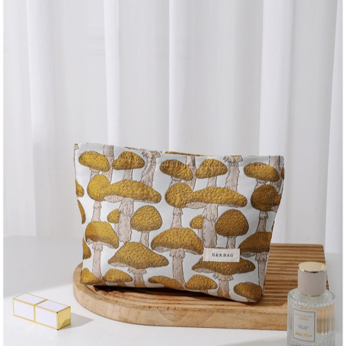 文藝復古提花蘑菇化妝包可攜式洗漱包內膽包旅行護膚品收納袋帆布包 文藝復古提花蘑菇化妝包可攜式洗漱包內膽包旅行護膚品收納袋帆布包