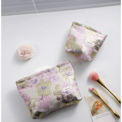 復古金絲提花化妝包大容量高級感可攜式收納包零錢包帆布手拿包