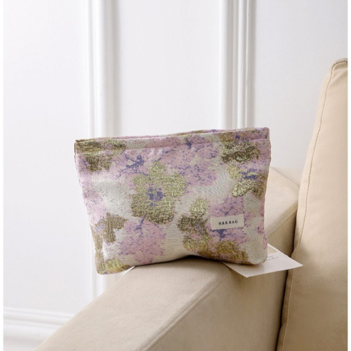 復古金絲提花化妝包大容量高級感可攜式收納包零錢包帆布手拿包