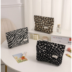 簡約復古提花豹紋化妝包大容量高級感隨身物品收納包手拿包零錢包