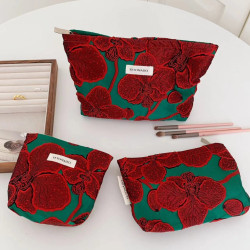 氣質復古提花化妝包大容量護膚品收納包外出可攜式洗漱包旅行手拿包