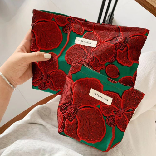 氣質復古提花化妝包大容量護膚品收納包外出可攜式洗漱包旅行手拿包 氣質復古提花化妝包大容量護膚品收納包外出可攜式洗漱包旅行手拿包