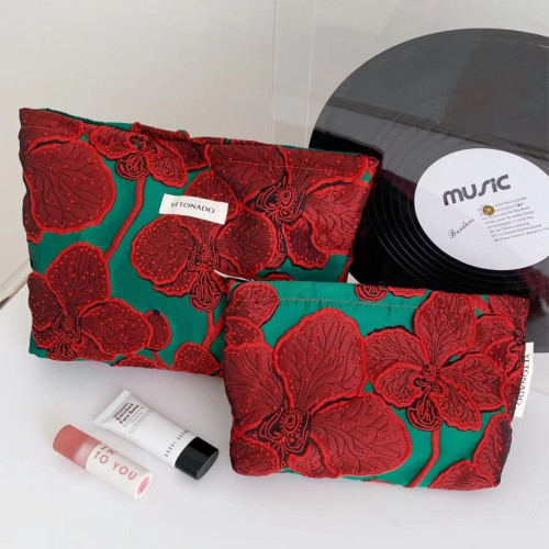 氣質復古提花化妝包大容量護膚品收納包外出可攜式洗漱包旅行手拿包 氣質復古提花化妝包大容量護膚品收納包外出可攜式洗漱包旅行手拿包