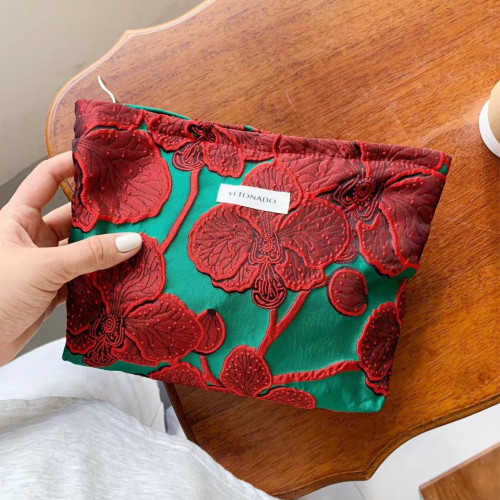 氣質復古提花化妝包大容量護膚品收納包外出可攜式洗漱包旅行手拿包 氣質復古提花化妝包大容量護膚品收納包外出可攜式洗漱包旅行手拿包