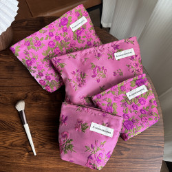 花朵化妝包可攜式護膚品收納包帆布小包內膽包旅行洗漱包錢包