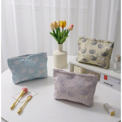 新款小清新天鵞提花撞色化妝袋旅行化妝收納包手拿包內膽包帆布包