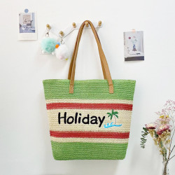 2024新款女士單肩包草編包編織包紙編包購物包媽咪包沙灘包大