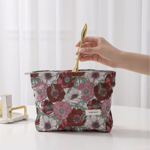 新款高級感文藝提花化妝包女士花朵手拿包高顔值可攜式收納包零錢包 新款高級感文藝提花化妝包女士花朵手拿包高顔值可攜式收納包零錢包