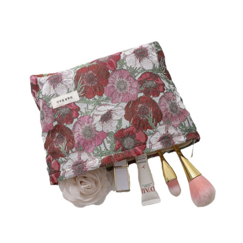 新款高級感文藝提花化妝包女士花朵手拿包高顔值可攜式收納包零錢包 新款高級感文藝提花化妝包女士花朵手拿包高顔值可攜式收納包零錢包