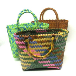 新款手工編織包手提籃子度假休閒女包防水塑膠沙灘包彩色手編包包