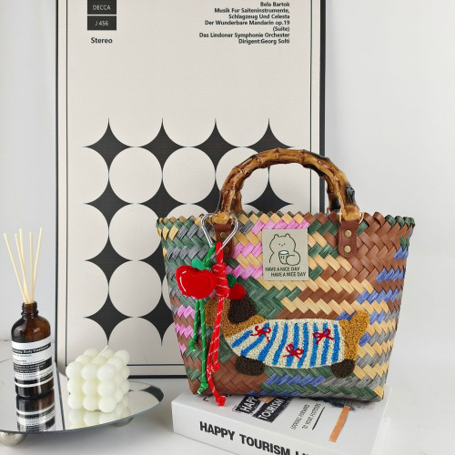 法式復古美拉德風手提包臘腸狗編織包菜籃子女士大容量海邊度假包 法式復古美拉德風手提包臘腸狗編織包菜籃子女士大容量海邊度假包