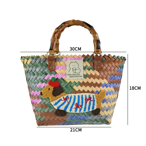 法式復古美拉德風手提包臘腸狗編織包菜籃子女士大容量海邊度假包 法式復古美拉德風手提包臘腸狗編織包菜籃子女士大容量海邊度假包