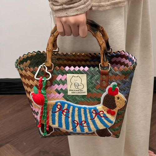 臘腸狗菜籃子包包女手提包2025新款編織包托特包水桶包高級小拎包 臘腸狗菜籃子包包女手提包2025新款編織包托特包水桶包高級小拎包