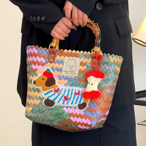 臘腸狗菜籃子包包女手提包2025新款編織包托特包水桶包高級小拎包 臘腸狗菜籃子包包女手提包2025新款編織包托特包水桶包高級小拎包