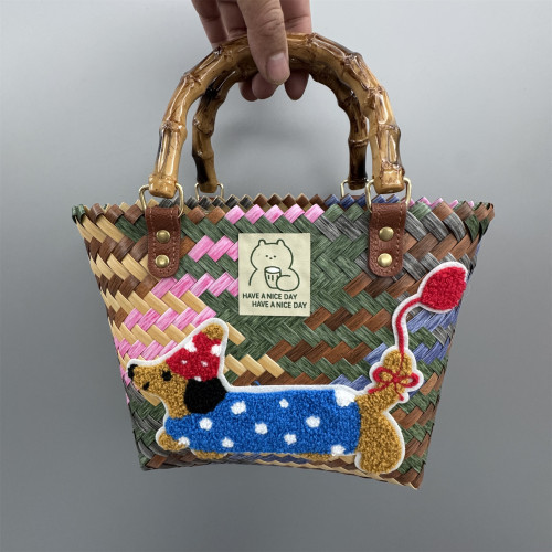 小紅書同款復古臘腸狗編織包包女士手提包托特包手拎包伴手禮籃子 小紅書同款復古臘腸狗編織包包女士手提包托特包手拎包伴手禮籃子